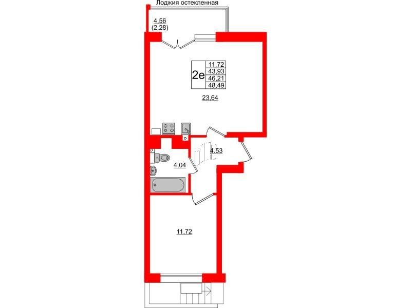 1-комнатная 46 м2 в ЖК Lake City-10 корпус null этаж 1