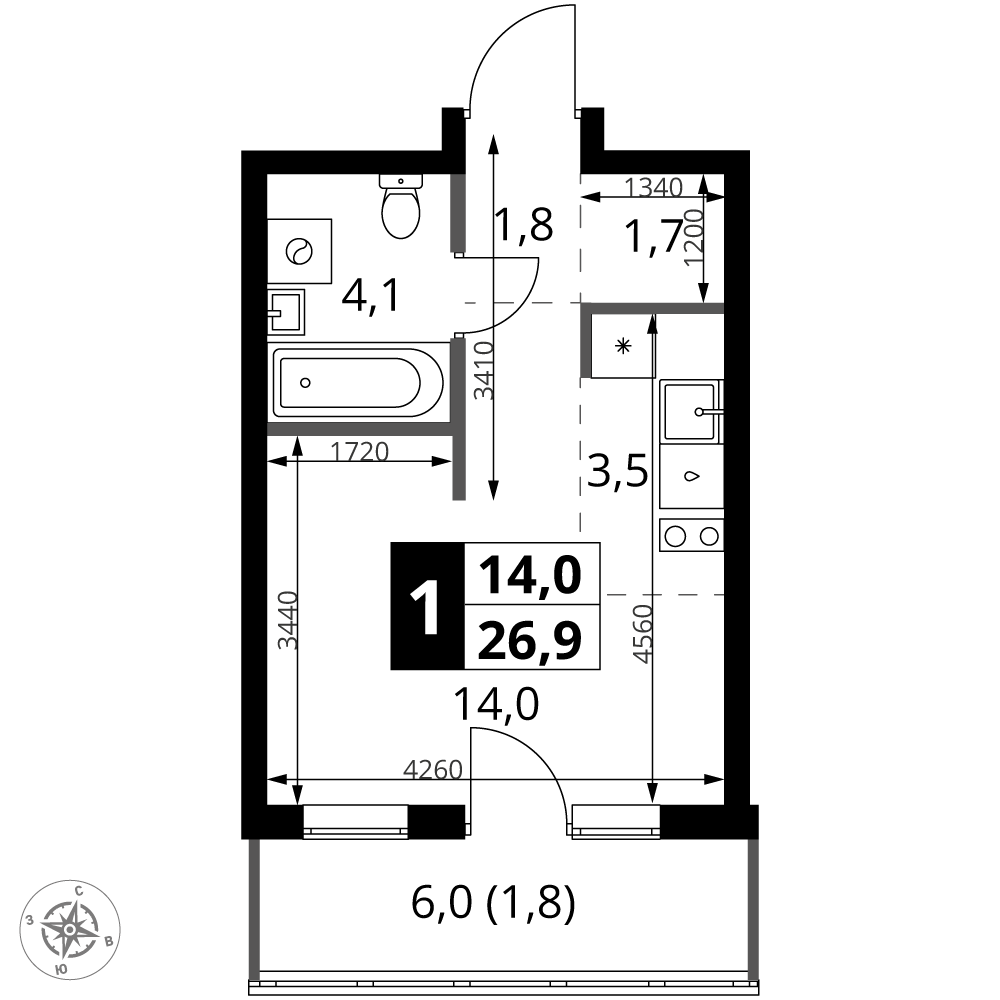 Студия 26 м2 в ЖК 1-й Ясеневский корпус null этаж 2