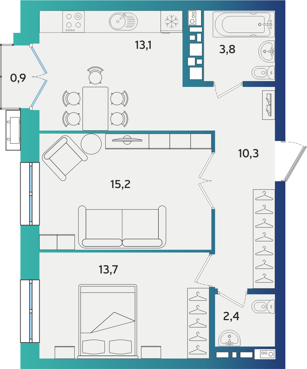 2-комнатная 58 м2 в ЖК Экополис корпус null этаж 12