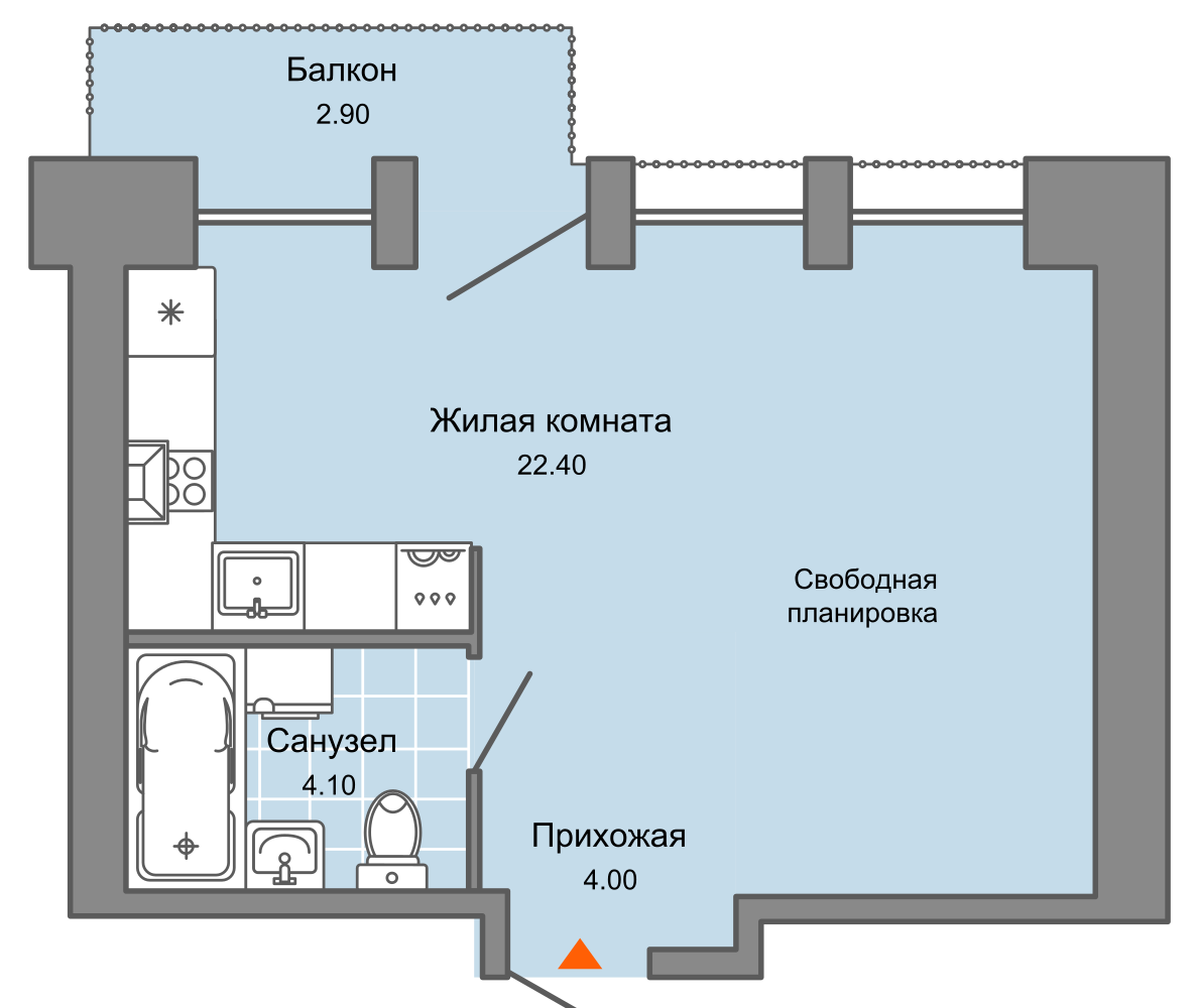 1-комнатная 31 м2 в ЖК Камаполис корпус null этаж 8