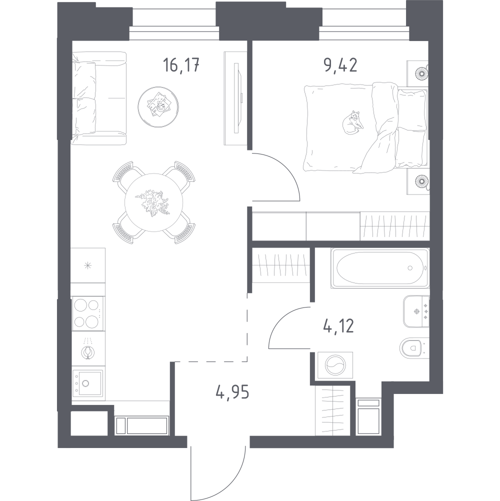 1-комнатная 34 м2 в ЖК Тропарево Парк корпус null этаж 3