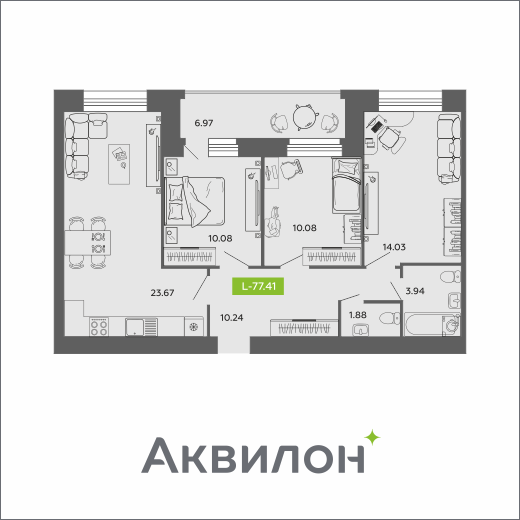 Студия 77 м2 в ЖК Аквилон Роса корпус null этаж 9