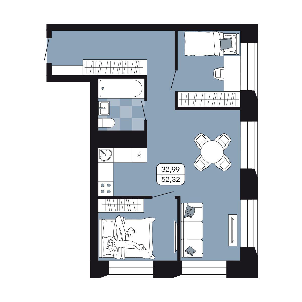 Студия 53 м2 в ЖК Парк Авеню корпус null этаж 7