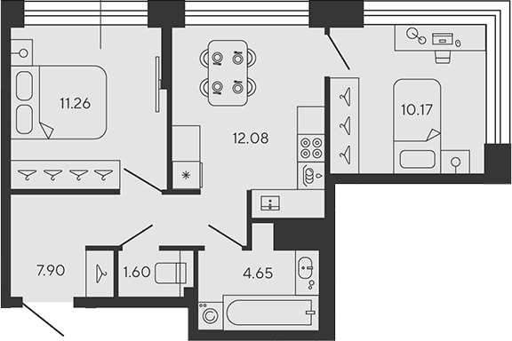 2-комнатная 47.7 м2 в ЖК undefined корпус null этаж 12