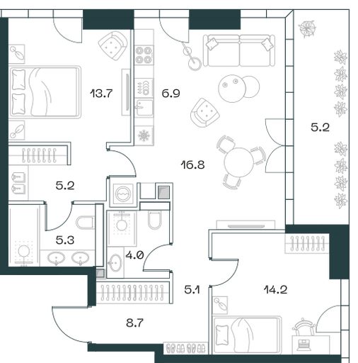 3-комнатная 86 м2 в ЖК Shift корпус null этаж 3