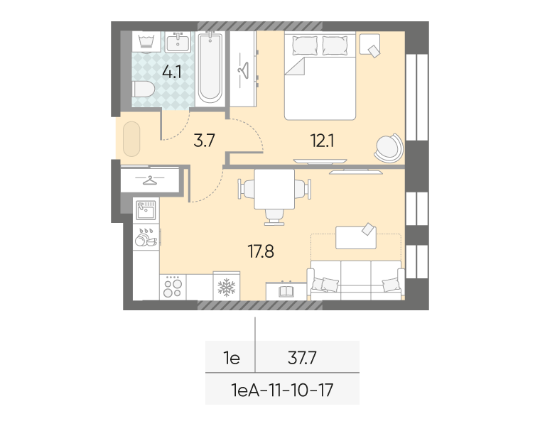 1-комнатная 37 м2 в ЖК ЗИЛАРТ корпус null этаж 16