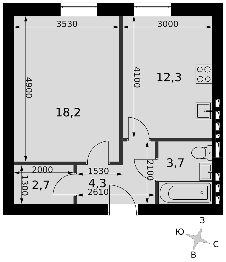 1-комнатная 40 м2 в ЖК Парк Апрель корпус null этаж 3