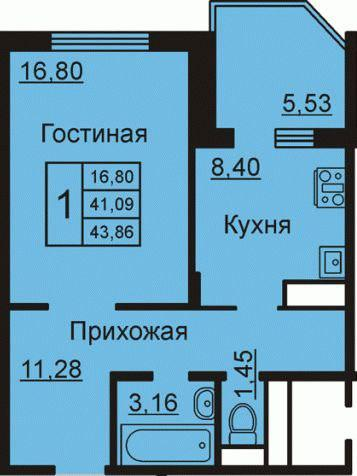 1-комнатная 43.9 м2 в ЖК undefined корпус null этаж 8