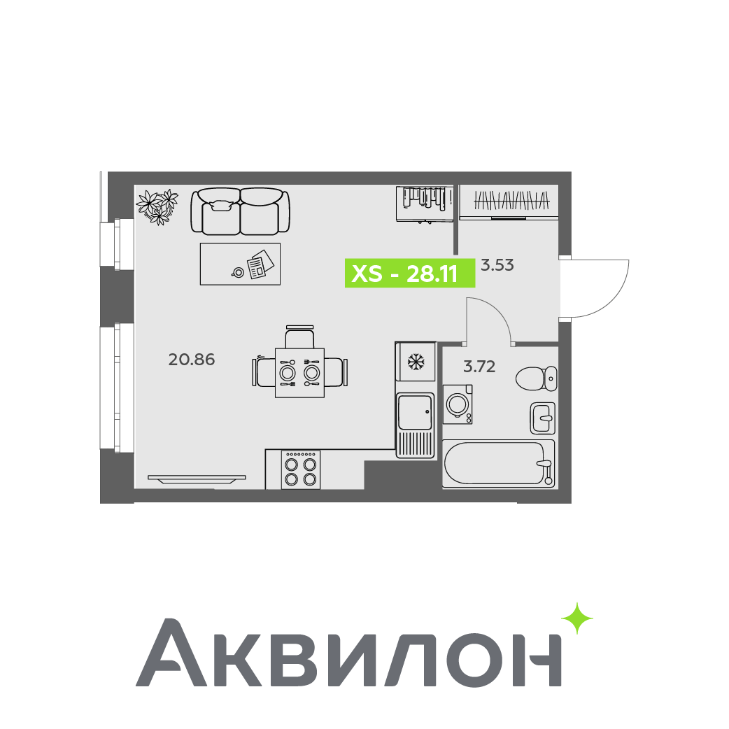 Студия 28 м2 в ЖК Аквилон АКВАРТАЛ корпус null этаж 15