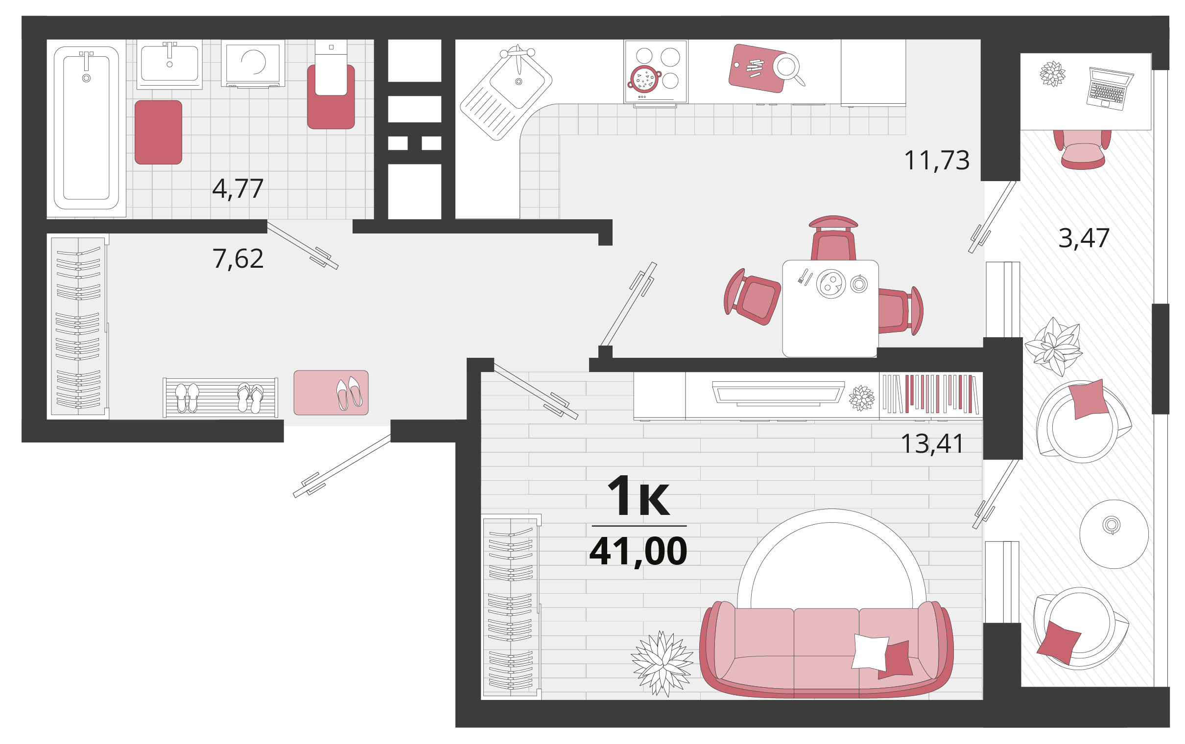 1-комнатная 41 м2 в ЖК Родные просторы корпус null этаж 14
