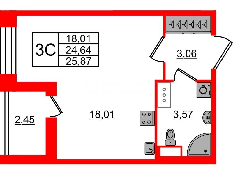Студия 24 м2 в ЖК Астра Континенталь корпус null этаж 4