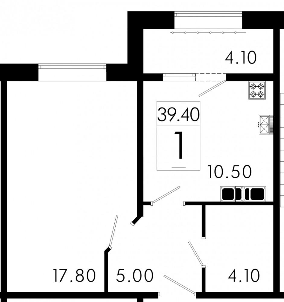 1-комнатная 39.4 м2 в ЖК undefined корпус null этаж 3