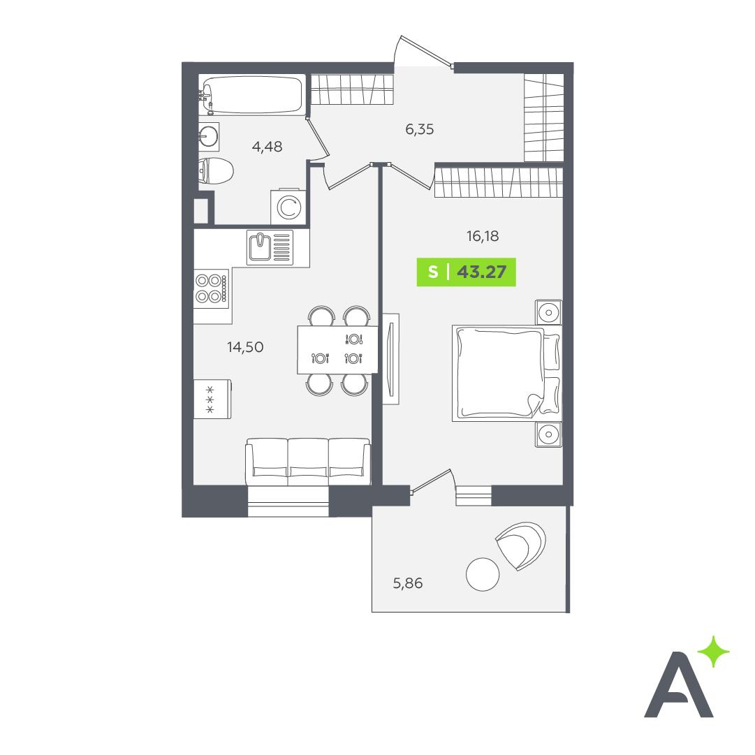 Студия 42 м2 в ЖК Аквилон STORIES корпус null этаж 1