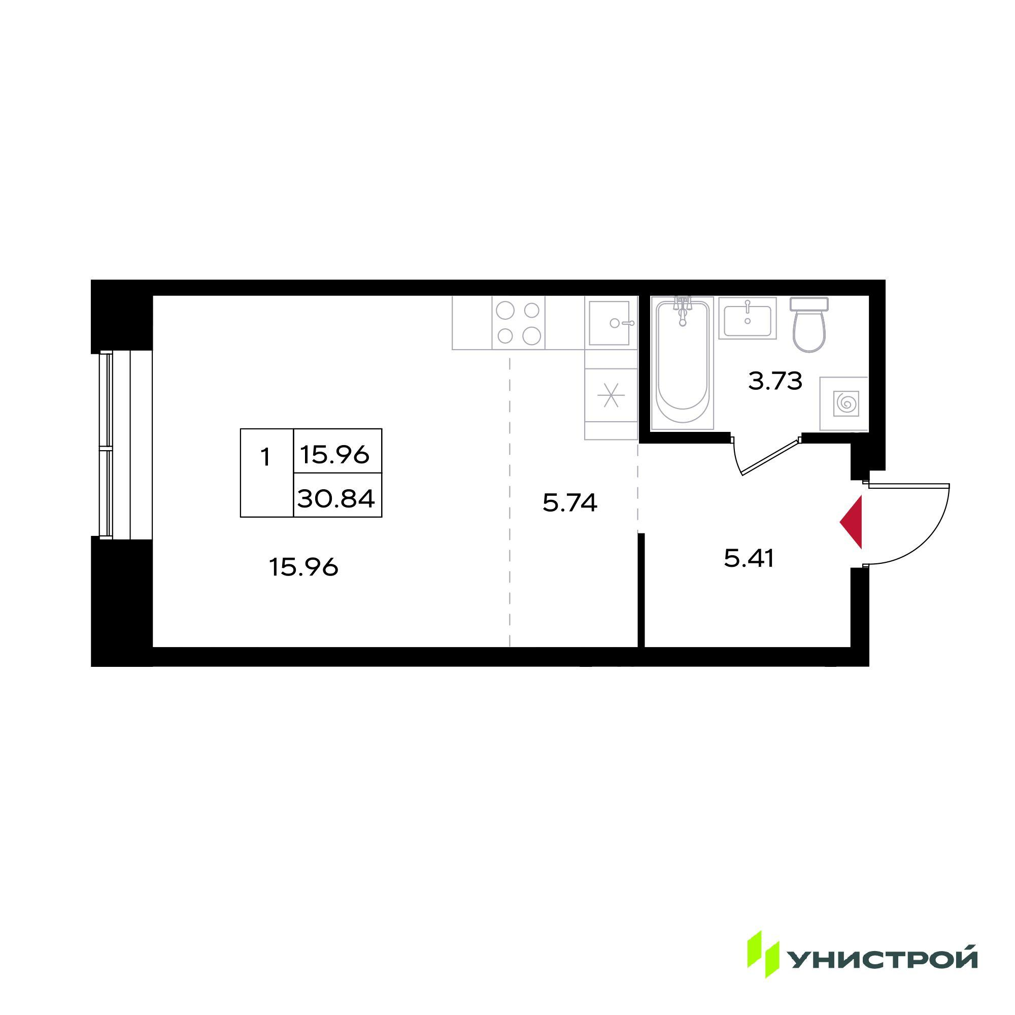 Студия 30 м2 в ЖК Уникум на Энгельса корпус null этаж 13