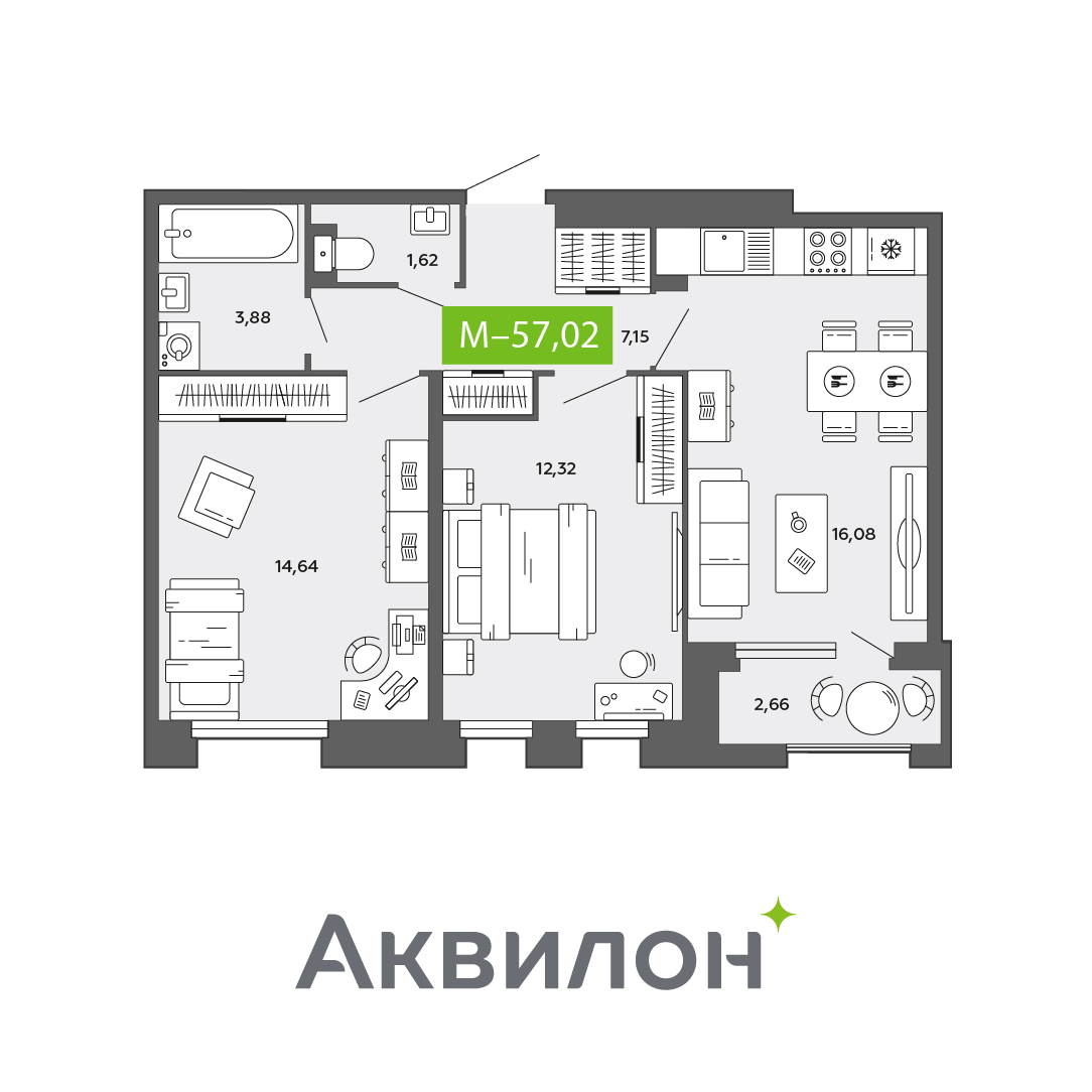 Студия 57 м2 в ЖК Аквилон CITY Towers корпус null этаж 15