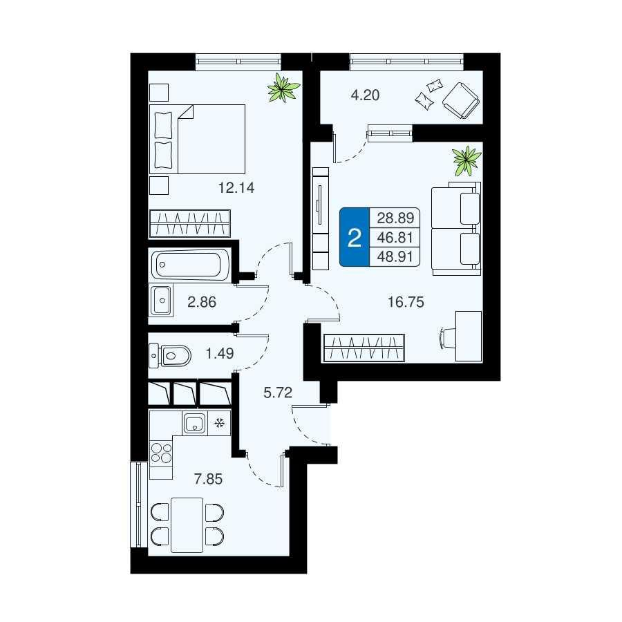2-комнатная 48 м2 в ЖК Химки Тайм корпус null этаж 17