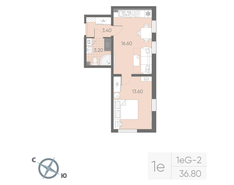 1-комнатная 36 м2 в ЖК Октябрьская набережная корпус null этаж 9