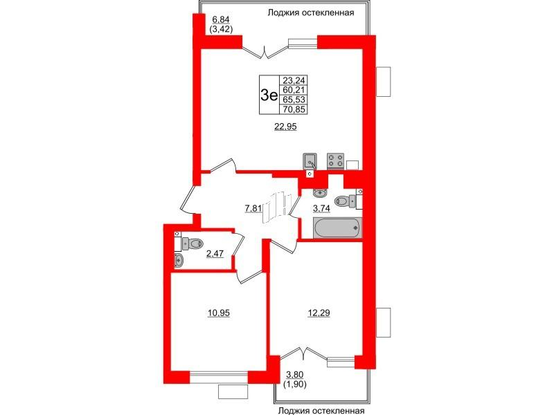 2-комнатная 65 м2 в ЖК Lake City-10 корпус null этаж 1