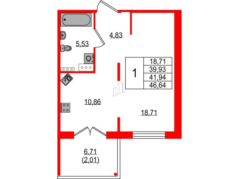 1-комнатная 39 м2 в ЖК Образцовый квартал 15 корпус null этаж 2