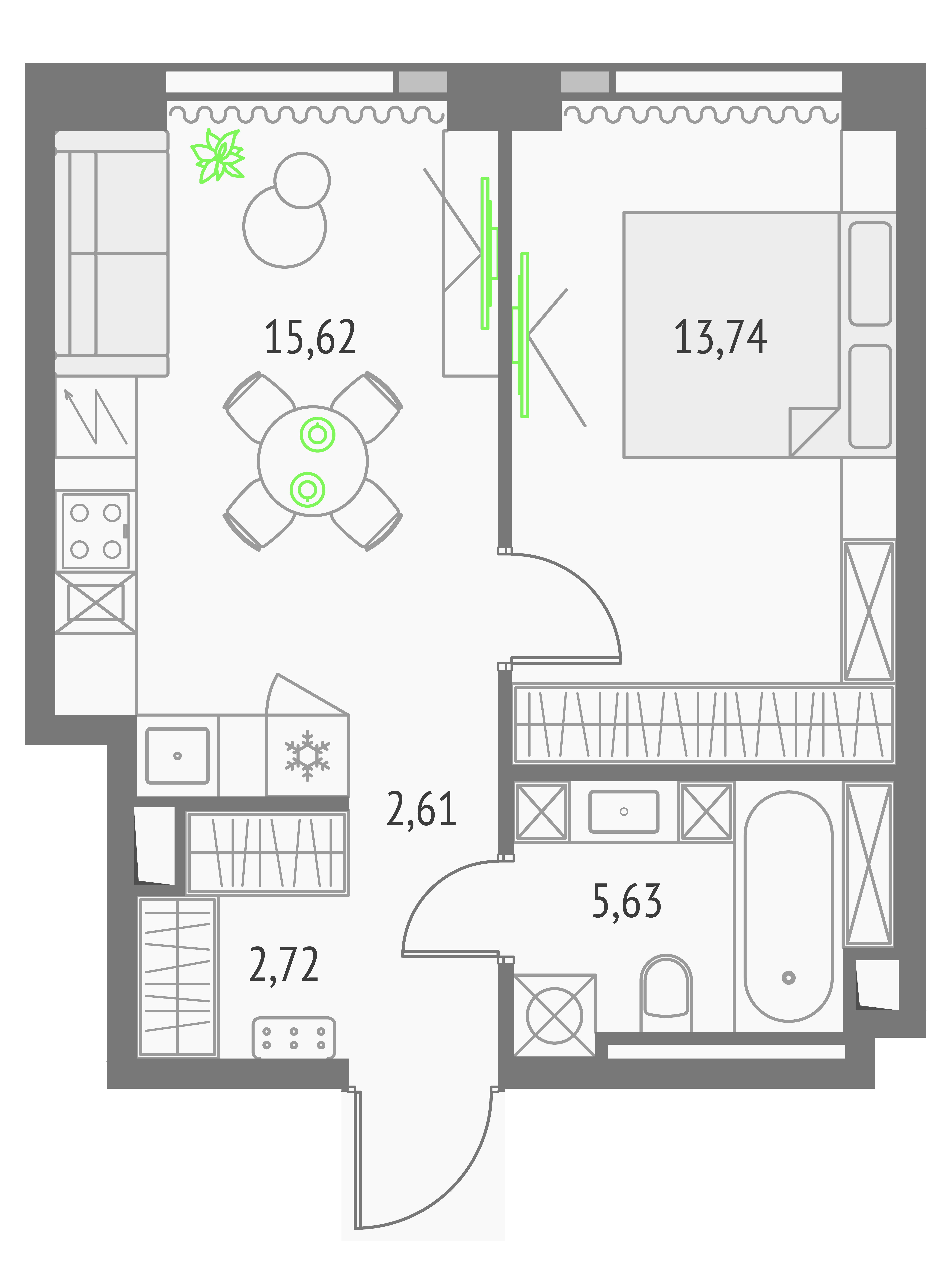 1-комнатная 40 м2 в ЖК Апсайд Тауэрс корпус null этаж 14