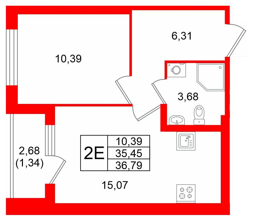 1-комнатная 36 м2 в ЖК Квартал Заречье корпус null этаж 1