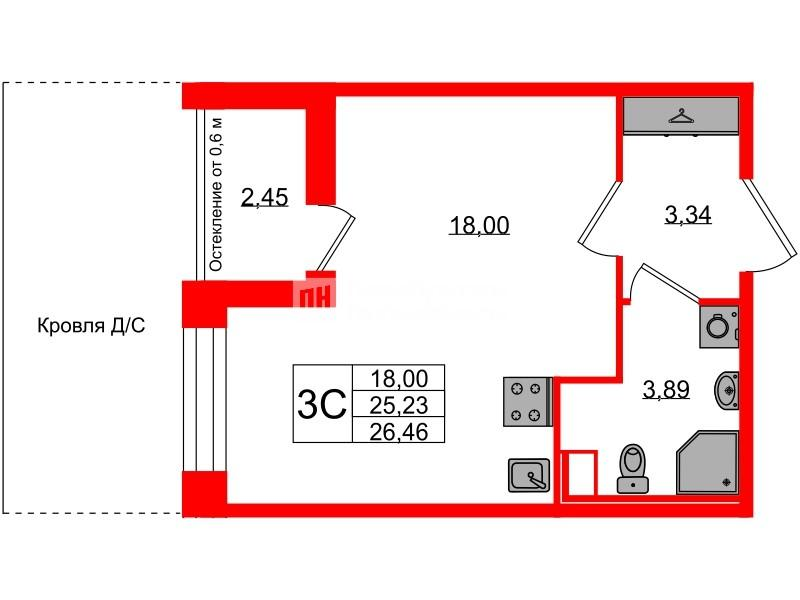Студия 25 м2 в ЖК Астра Континенталь корпус null этаж 3