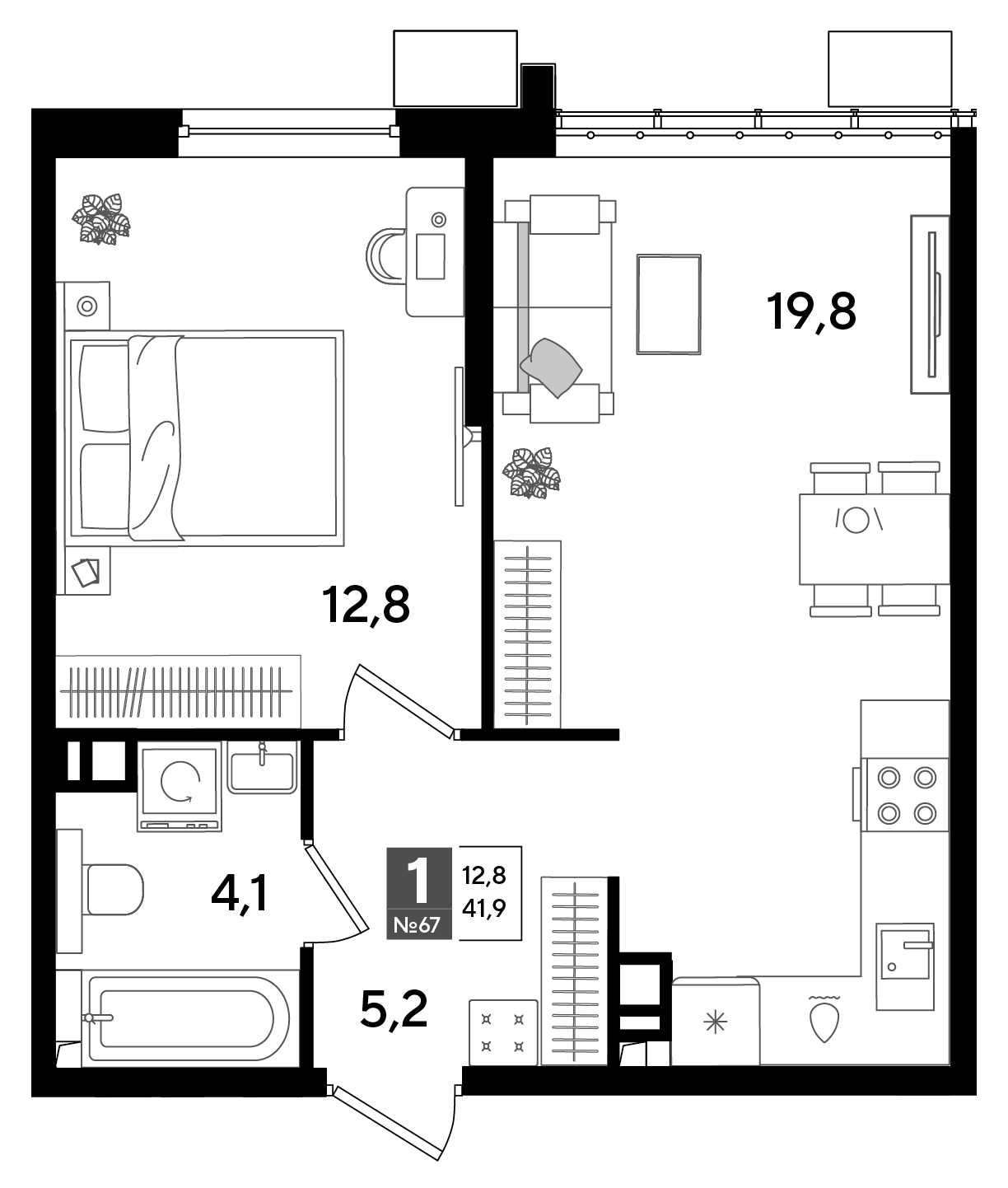 1-комнатная 41 м2 в ЖК Догма Парк корпус null этаж 9