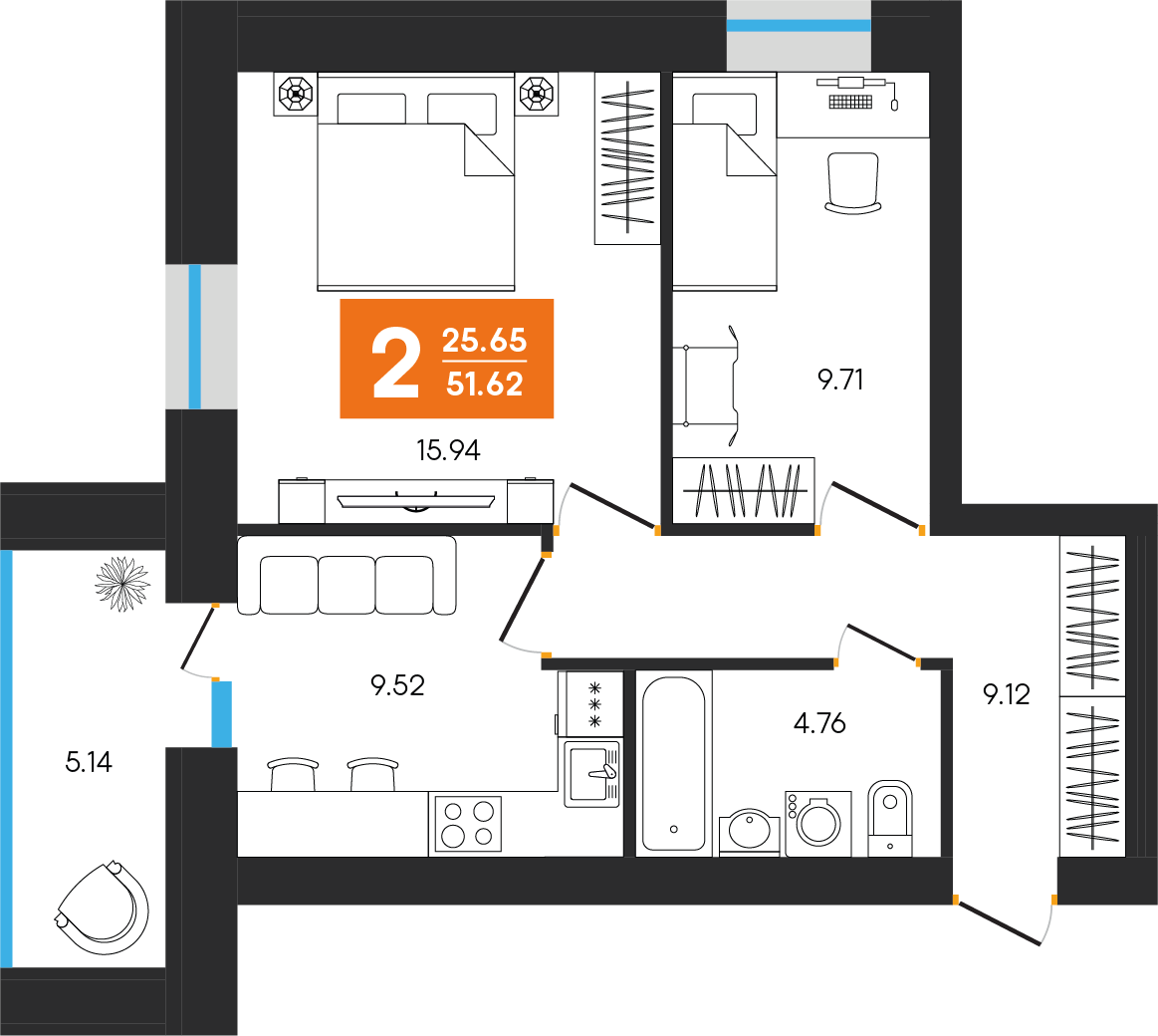 2-комнатная 51 м2 в ЖК Клубный дом Симфония корпус null этаж 3