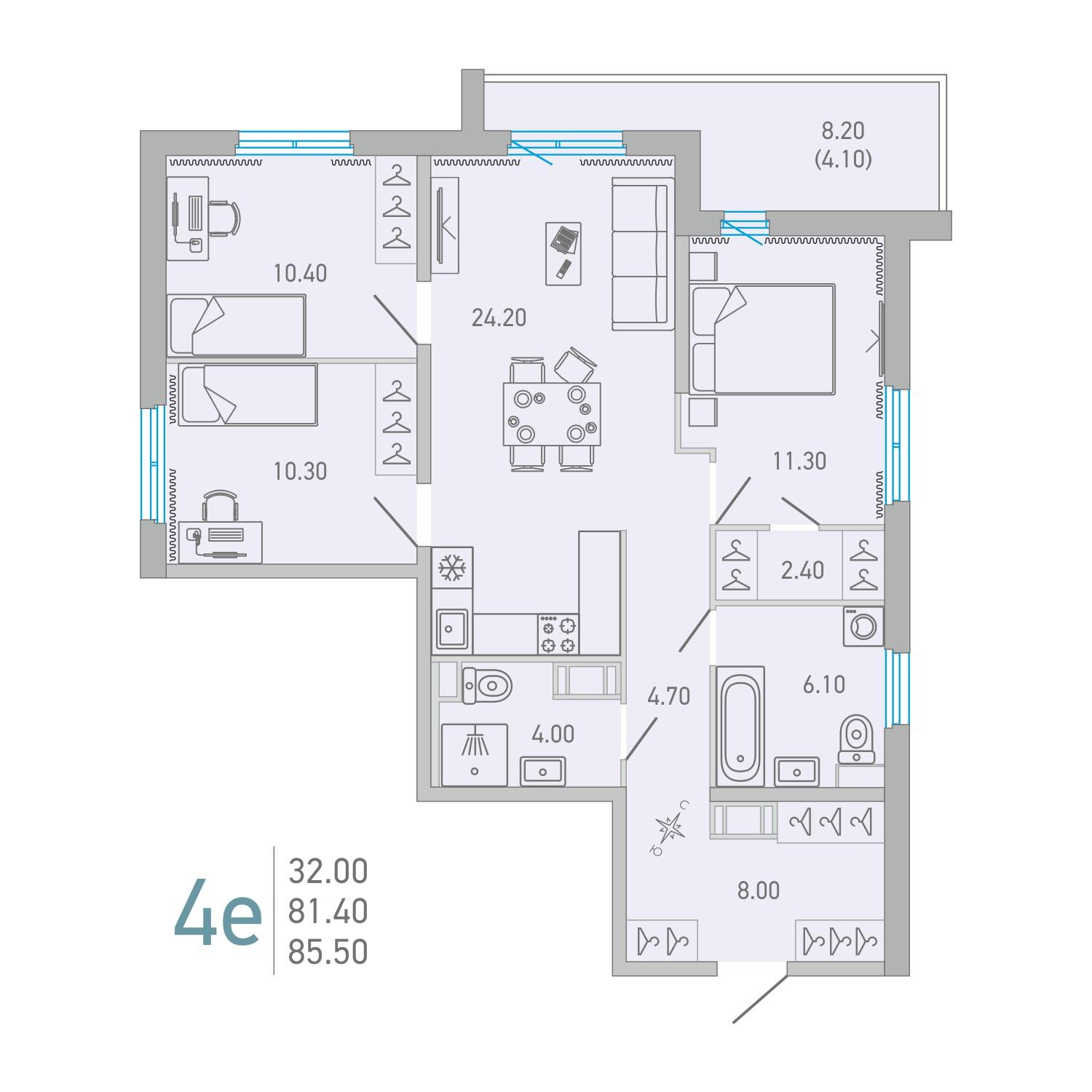 3-комнатная 85 м2 в ЖК LOVO корпус null этаж 13