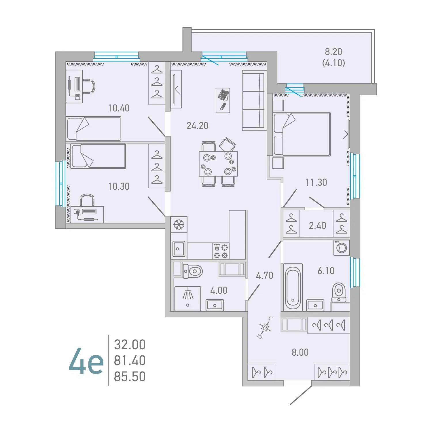 3-комнатная 85 м2 в ЖК LOVO корпус null этаж 13