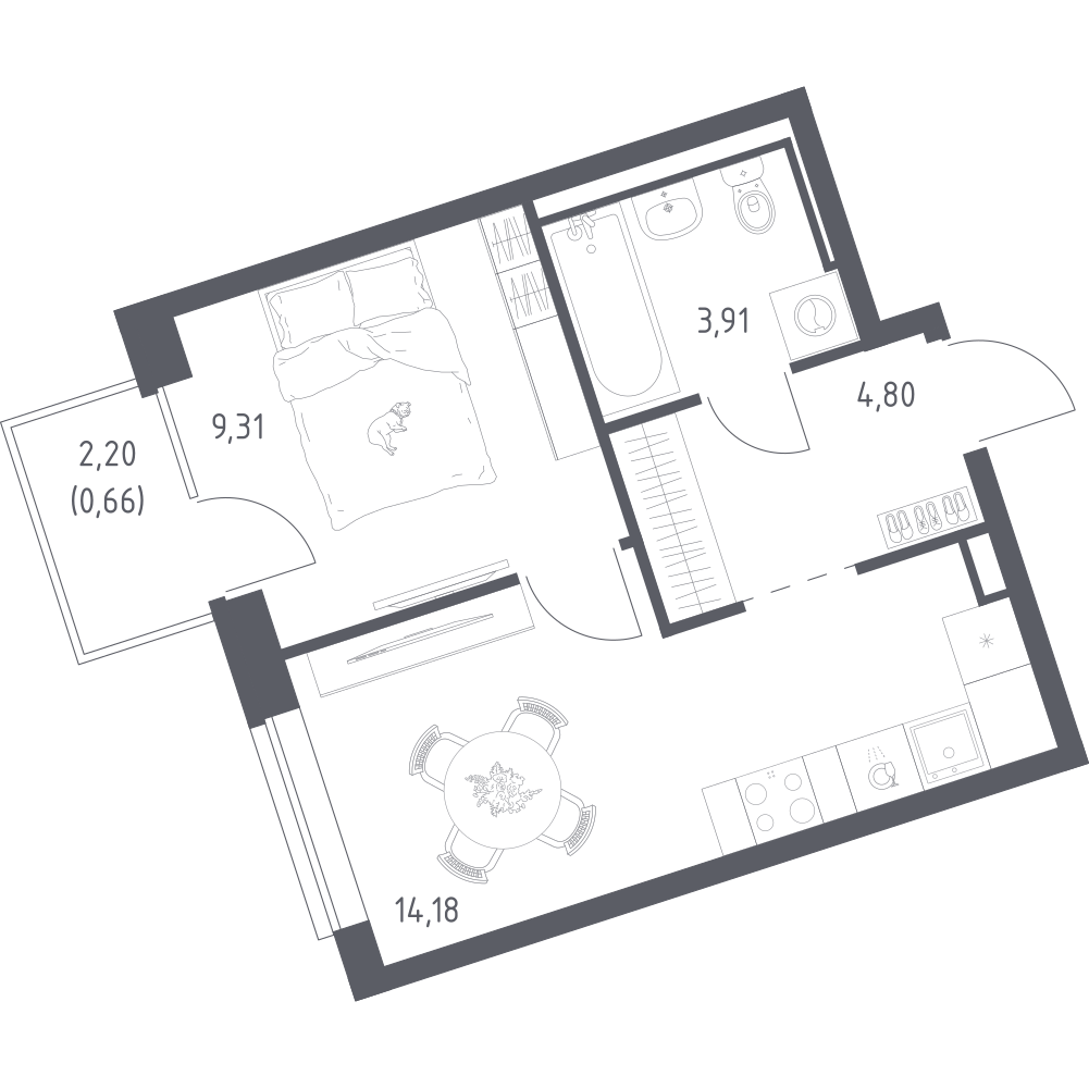 1-комнатная 32 м2 в ЖК Живи! В Рыбацком корпус null этаж 21