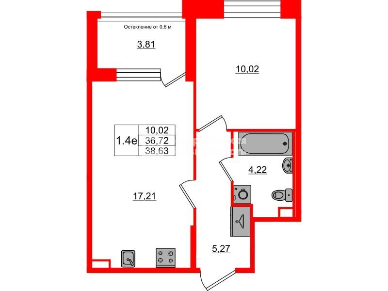 1-комнатная 36 м2 в ЖК Setl Лофт корпус null этаж 2