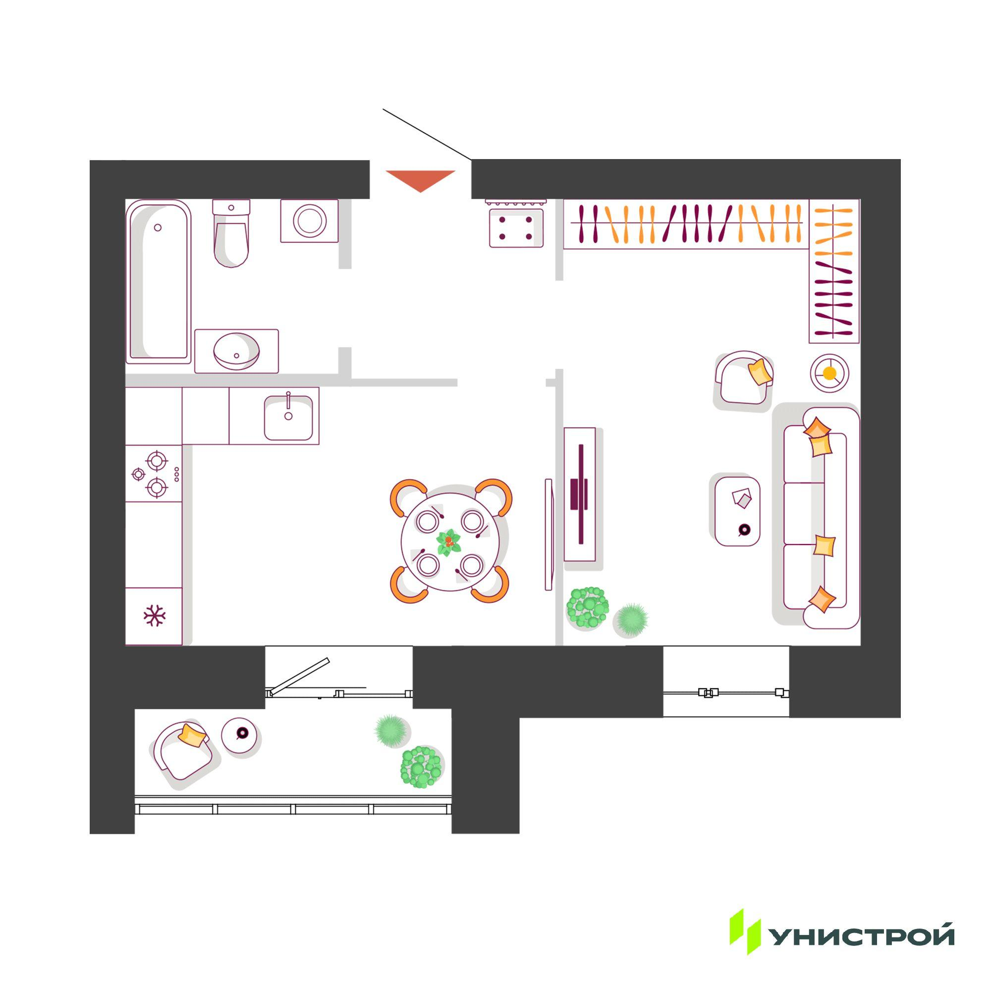 1-комнатная 35 м2 в ЖК Южный бульвар корпус null этаж 5