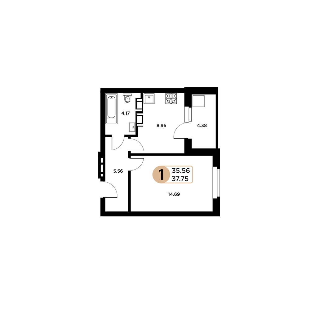 1-комнатная 37 м2 в ЖК Московский корпус null этаж 26