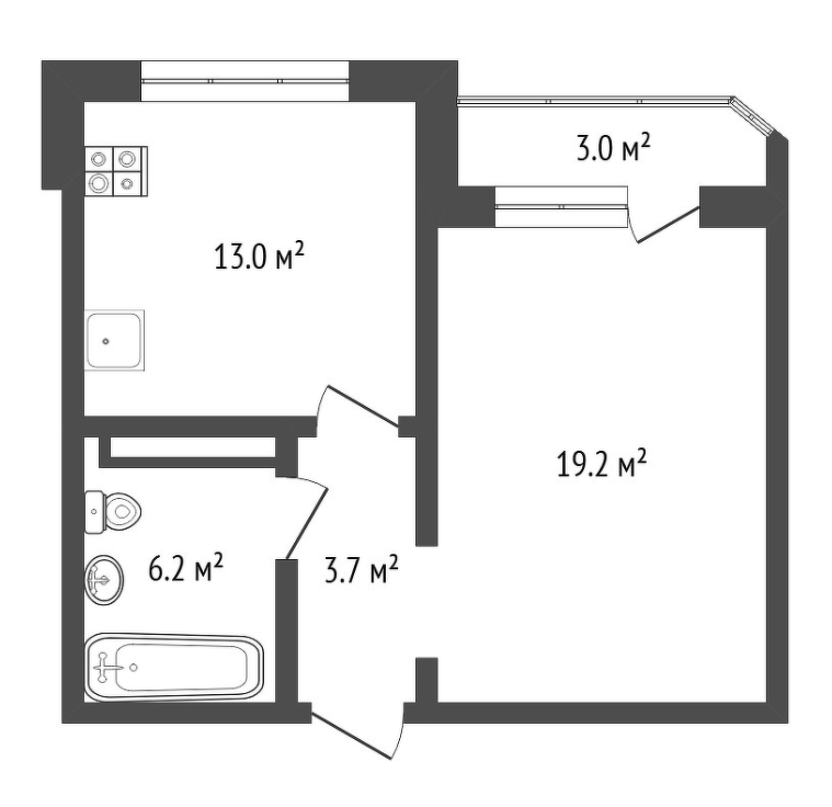 1-комнатная 42 м2 в ЖК undefined корпус null этаж 8