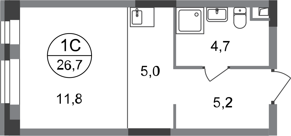 Студия 26 м2 в ЖК Первый Московский корпус null этаж 1