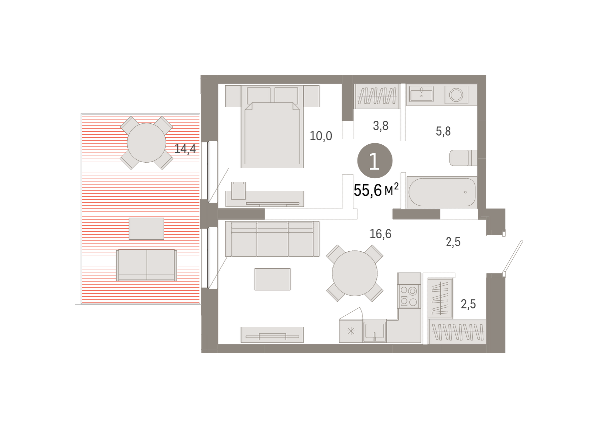 1-комнатная 55 м2 в ЖК Европейский Берег корпус null этаж 3