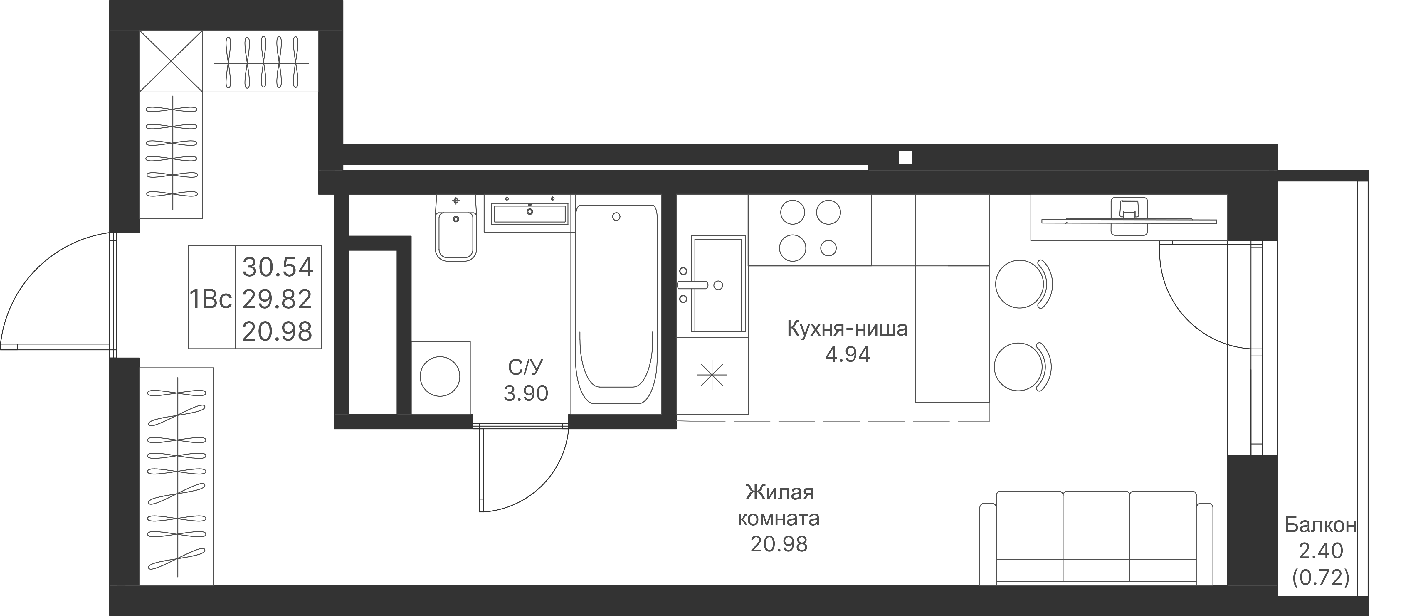 Студия 30 м2 в ЖК Мой Ритм корпус null этаж 15