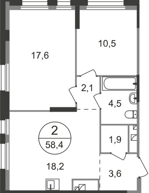 2-комнатная 58 м2 в ЖК Первый Московский корпус null этаж 6