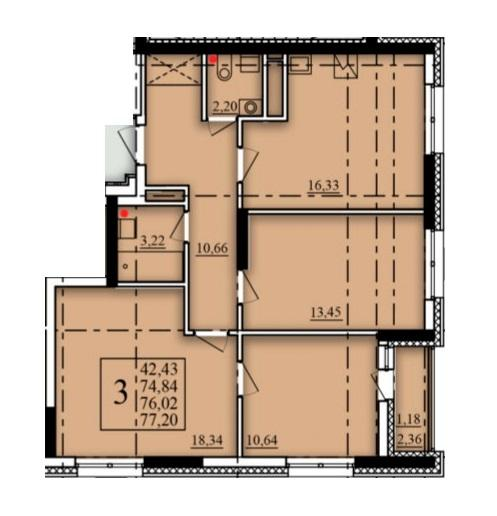 3-комнатная 76 м2 в ЖК Паруса корпус null этаж 15