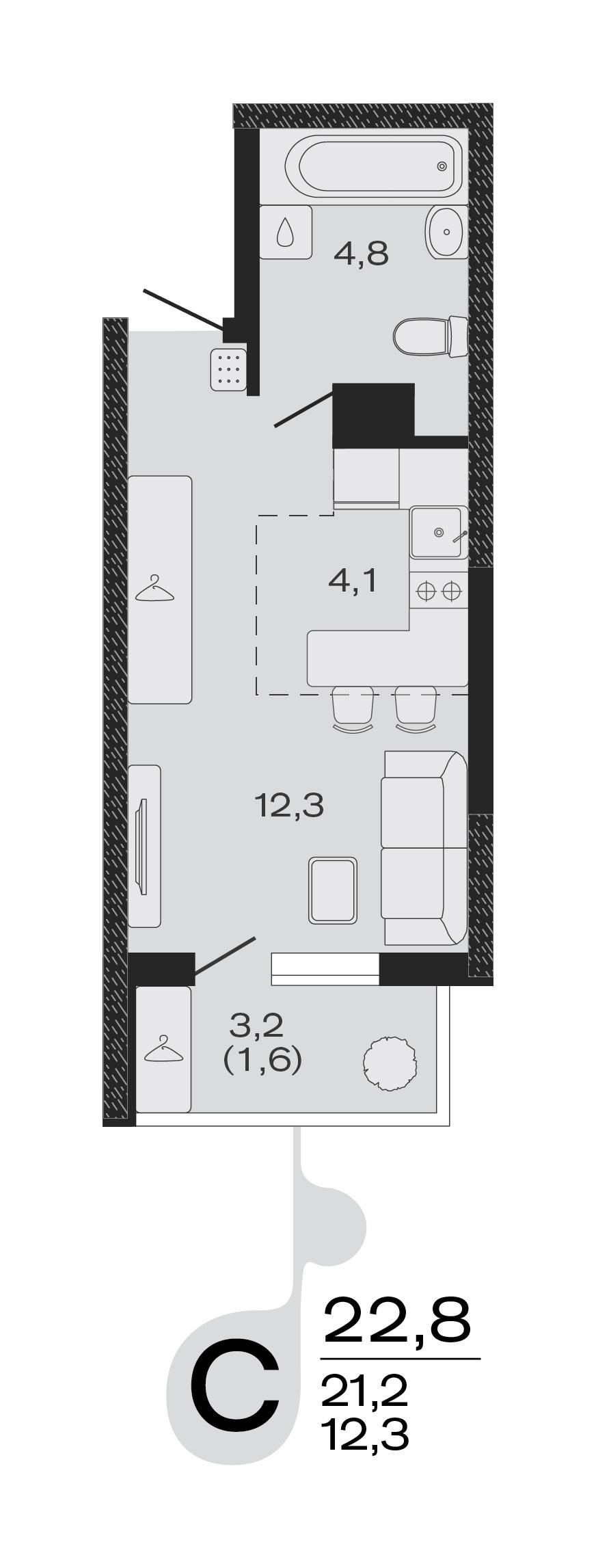 Студия 22 м2 в ЖК ЭВО корпус null этаж 4