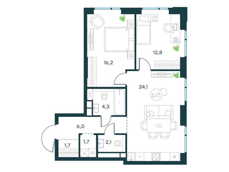 2-комнатная 68 м2 в ЖК Level Войковская корпус null этаж 14