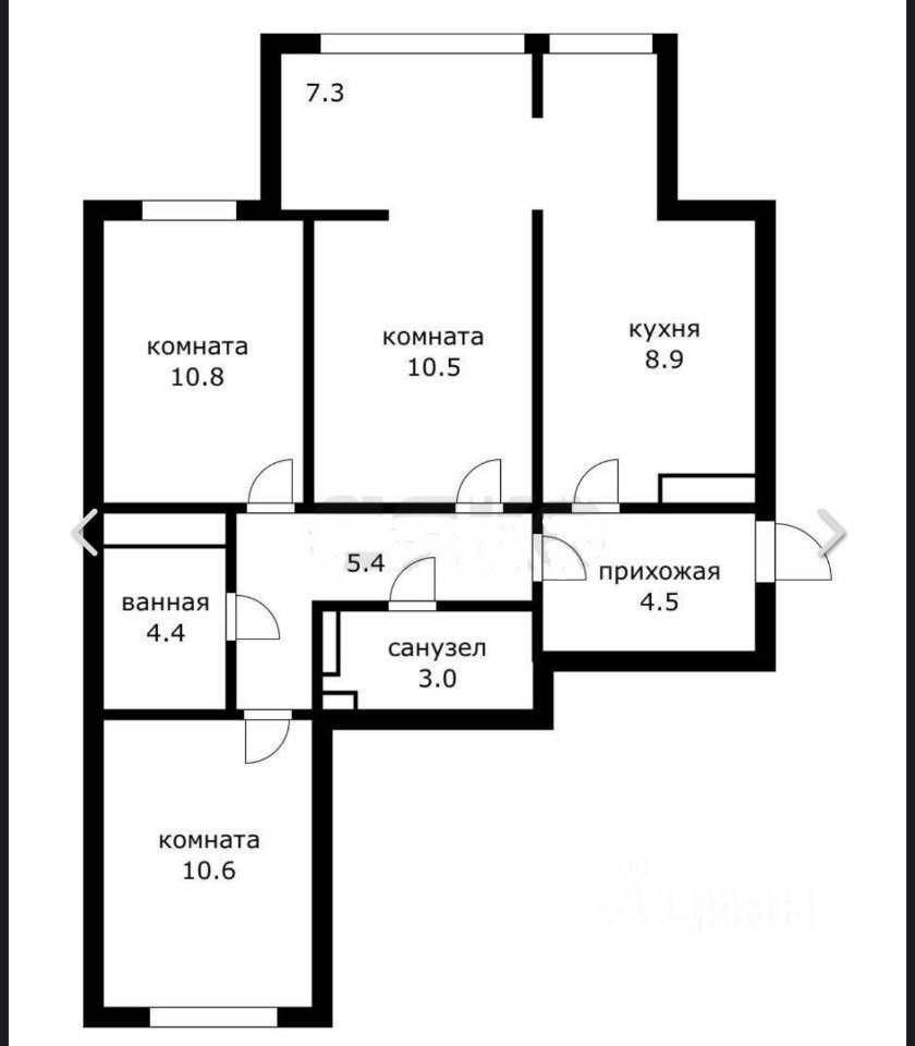 3-комнатная 65 м2 в ЖК undefined корпус null этаж 7