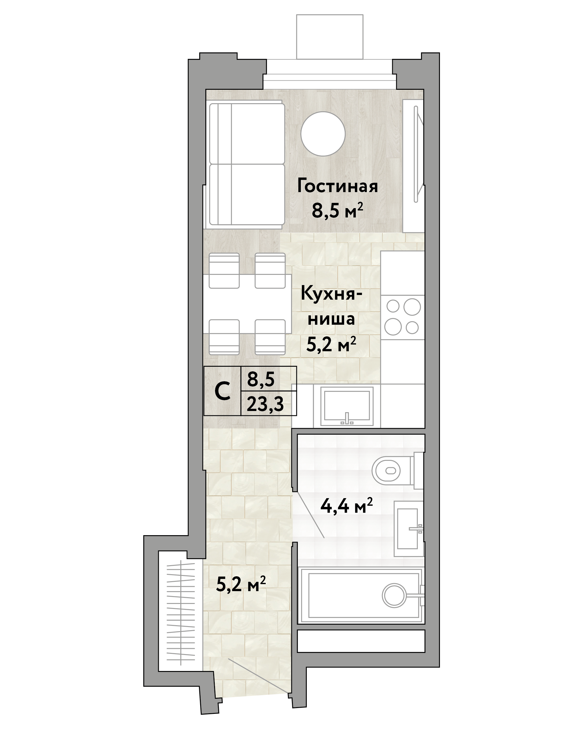 Студия 23 м2 в ЖК Новые Смыслы корпус null этаж 21