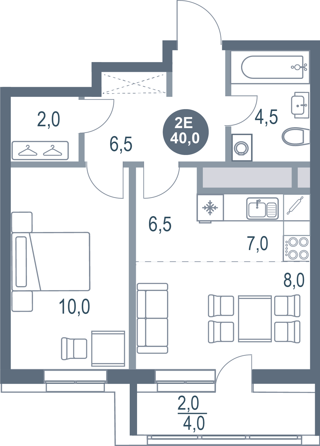 2-комнатная 40 м2 в ЖК Русич Котельники Парк корпус null этаж 11