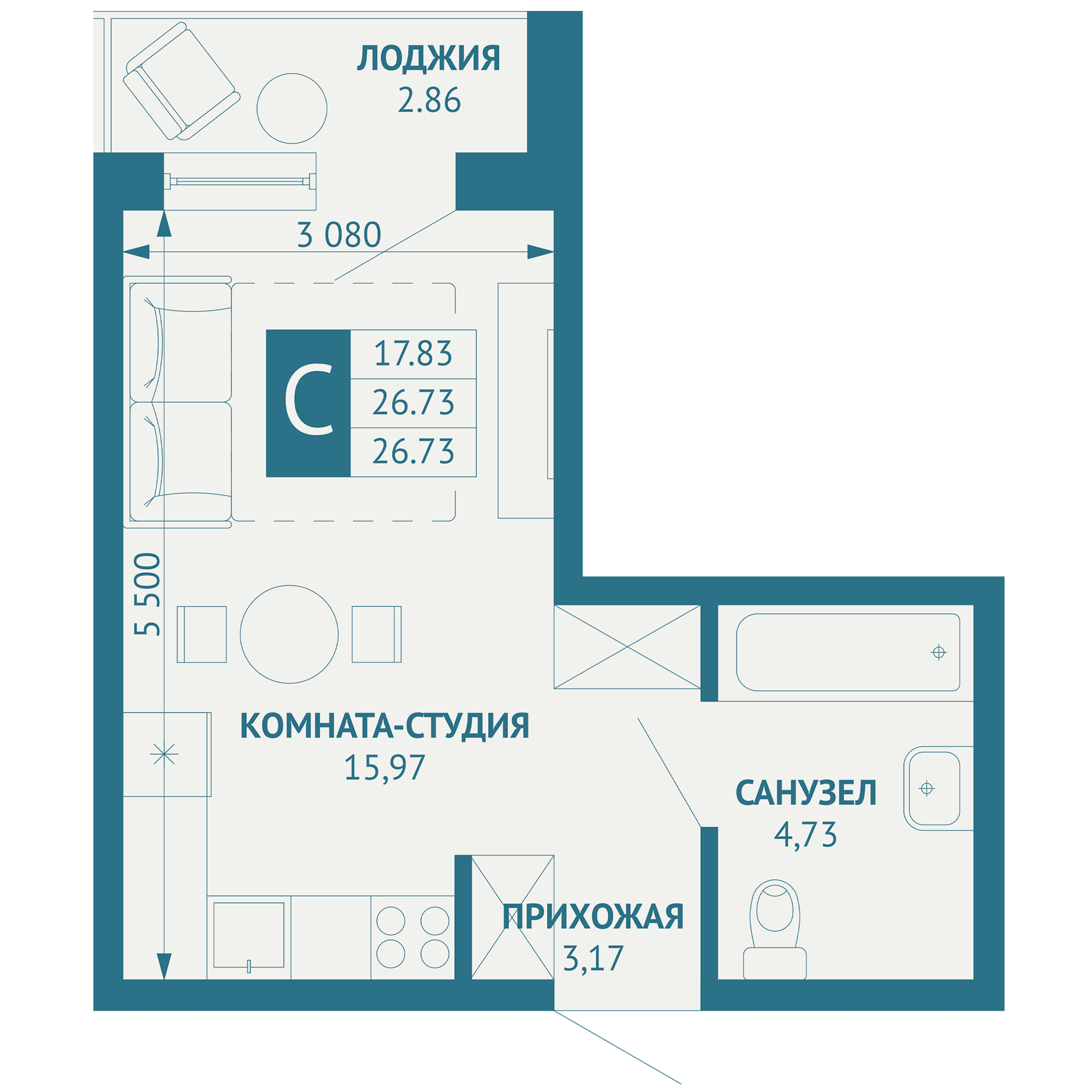 Студия 28 м2 в ЖК ИНАЧЕ в Молодежном корпус null этаж 2
