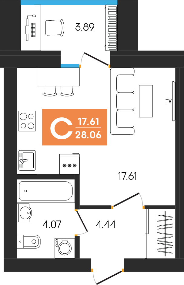 Студия 28 м2 в ЖК Клубный дом Симфония корпус null этаж 6