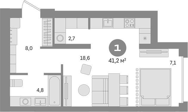 Студия 41.2 м2 в ЖК undefined корпус null этаж 20