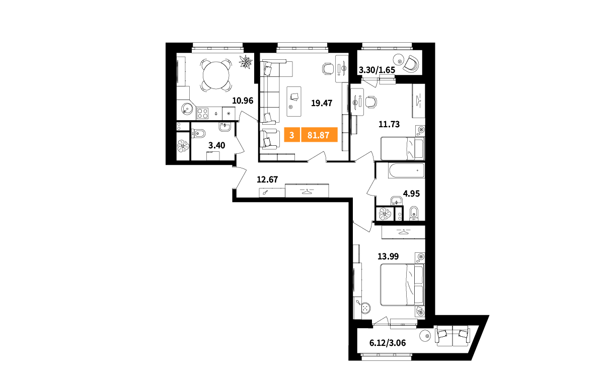3-комнатная 81 м2 в ЖК Планерный квартал корпус null этаж 7