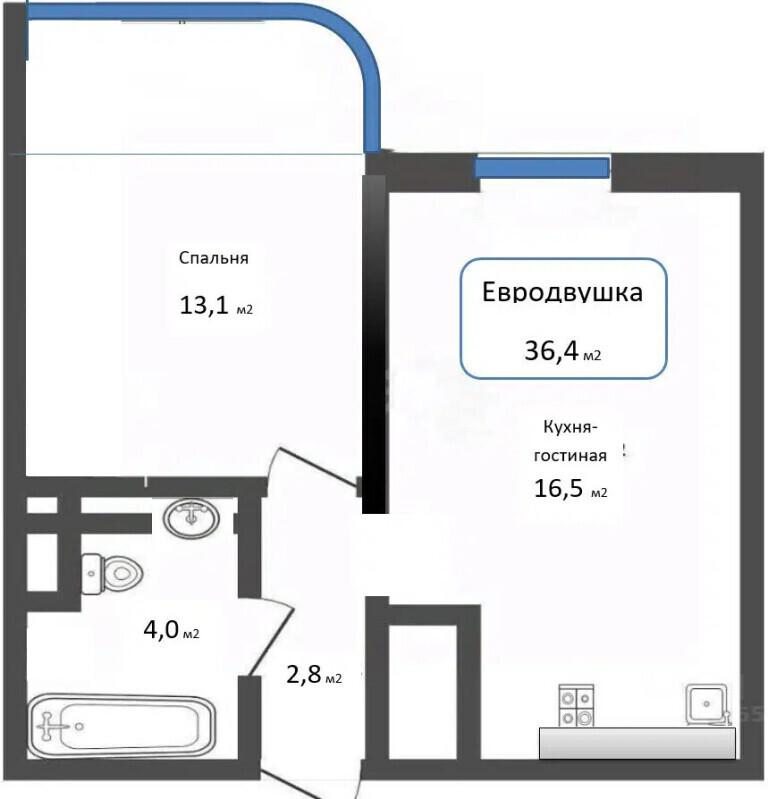 1-комнатная 35.7 м2 в ЖК undefined корпус null этаж 7